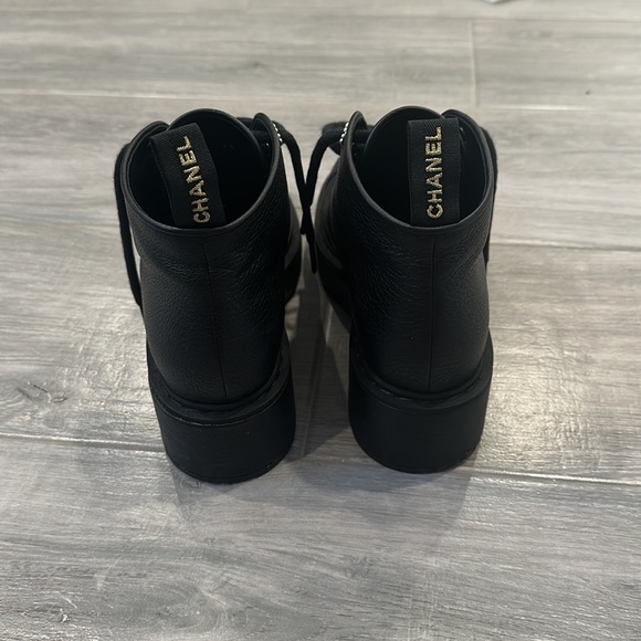 Chanel Black Leather Combat Ankle Boots, Women's (Size 38.5) - Picture 3 of 9